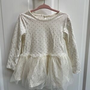 Nannette Baby 24M Cream and Gold Polka Dot Tulle Long Sleeve Dress